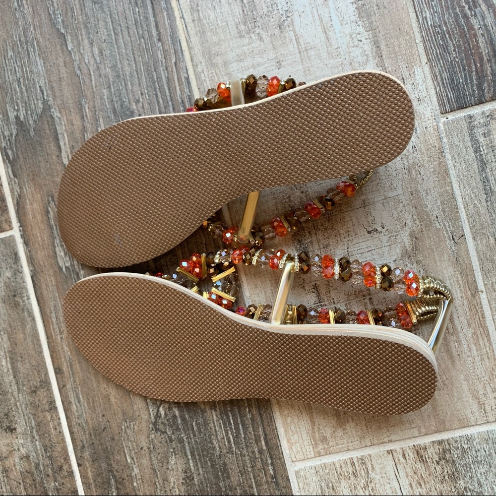 ✨SOLD Crystal Beaded Thong Sandals Orange & Brown - Picture 6 of 6
